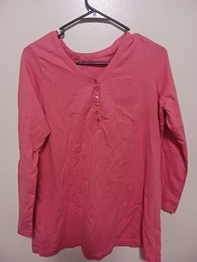 Roaman's Womens Pink Long-Sleeve Buttoned Henley Top Small A-19